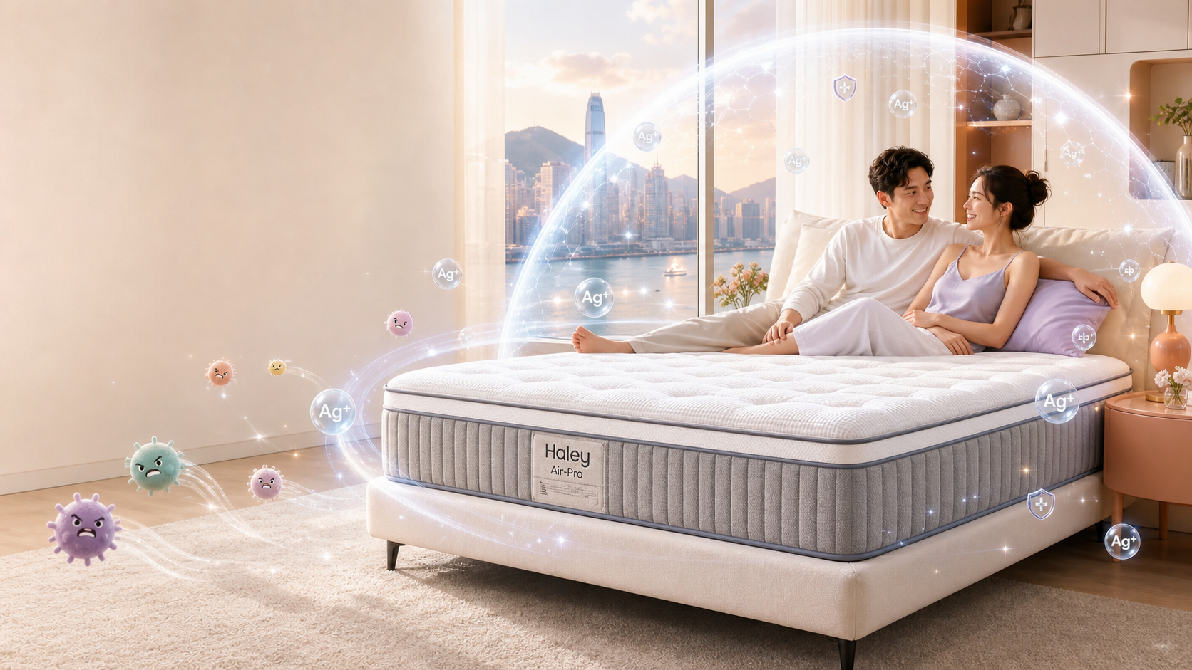 Haley Air-Pro mattress in a bright Hong Kong bedroom with Ag+ protection