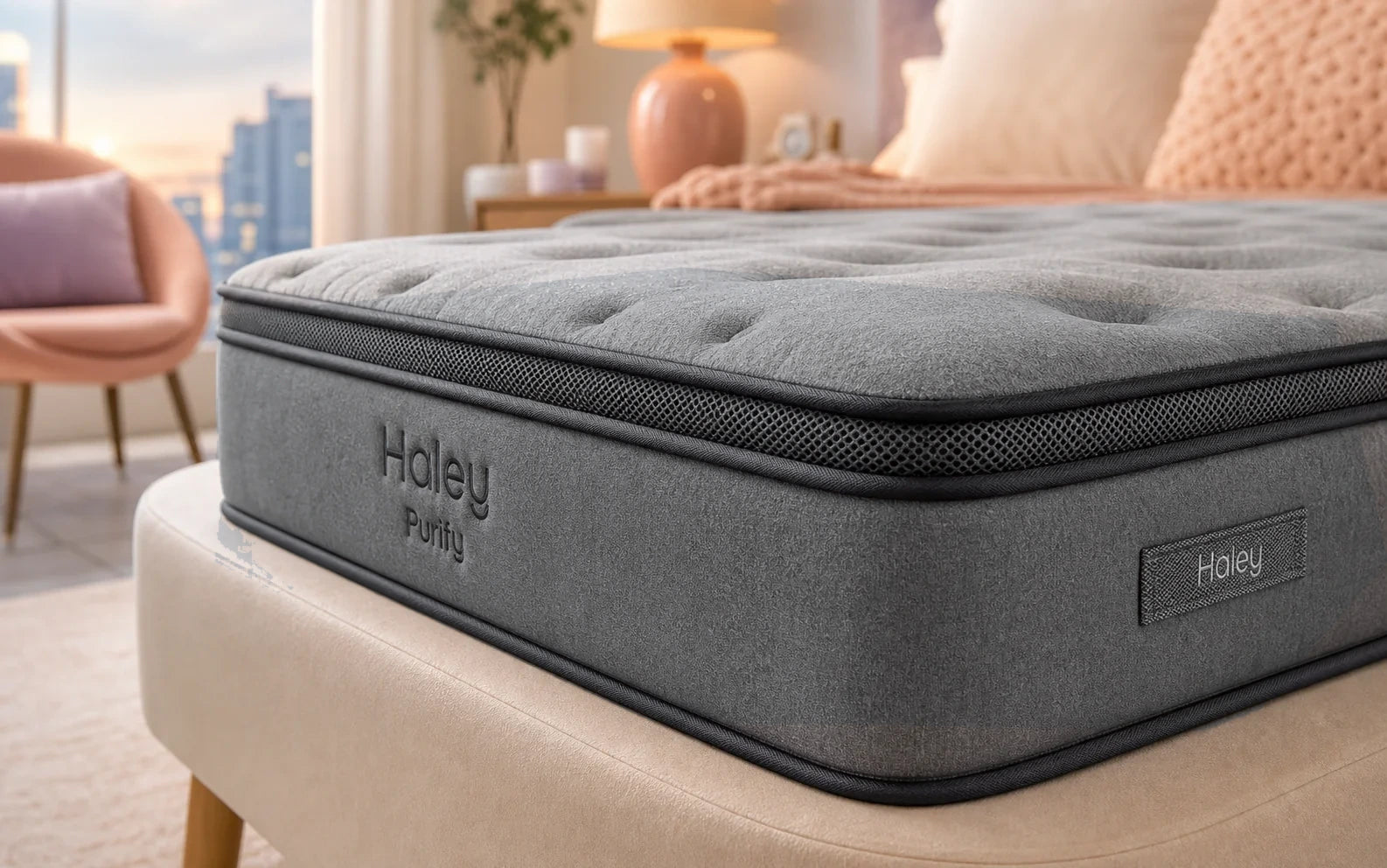 Haley Purify 150 x 190 x 25 cm corner, mesh band, and edge support detail