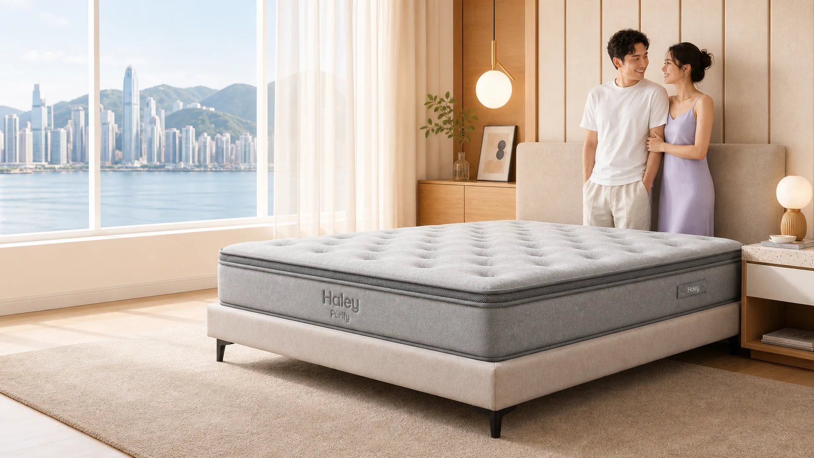 Bare Haley Purify 150 x 200 x 25 cm mattress in a bright Hong Kong bedroom